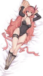 1girls 2021 2d 2d_(artwork) adult adult_female akame_ga_kill! auburn_hair breasts chelsea_(akame_ga_kill!) cleavage clothed_female clothing dakimakura detached_sleeves female female_only headgear headphones human human_female human_only laying_on_bed light-skinned_female light_skin lingerie lollipop long_hair looking_at_viewer matching_hair/eyes medium_breasts no_sex not_ai_generated pale-skinned_female pale_skin pillow pink_eyes pink_hair realistic_breast_size realistic_proportions scarf scarf_removed smile smiling_at_viewer socks solo solo_female thigh_belt thigh_strap very_long_hair young_woman