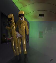 ass bodily_fluids cum cum_on_butt genital_fluids group hazmat hazmat_suit hi_res human male male/male mammal silas_blackwing