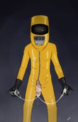 big_penis bodily_fluids cum cum_on_hand cum_on_penis genital_fluids genitals hazmat hazmat_suit hi_res human male mammal masturbation penis silas_blackwing solo thick_penis unzipped