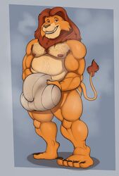 anthro balls big_balls big_penis bulge flaccid fur furry gay gigantic_balls gigantic_penis jockstrap male male_only mufasa muscular musk penis rokie38 smiling smiling_at_viewer solo solo_focus solo_male the_lion_guard the_lion_king veiny_penis