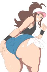 1girls ass ass_focus big_ass big_breasts blue_eyes breasts brown_hair bubble_ass bubble_butt doodle eye_contact female grabbing_own_ass hat hilda_(pokemon) huge_ass looking_at_viewer looking_back nintendo oryuto pokemon pokemon_bw seductive seductive_look seductive_smile shorts smile solo thick_thighs unfinished wide_hips wip