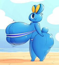 animal_crossing breasts female freckles furry hopkins_(animal_crossing) huge_ass huge_breasts huztar inflatable motion_lines nintendo rabbit rule_63 thick_thighs video_games