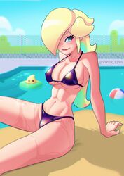 1girls 2021 beach_ball big_breasts bikini blonde_hair blue_eyes breasts day feet_out_of_frame female female_only hair_over_one_eye long_hair looking_at_viewer luma mario_(series) nintendo nipple_bulge outside pool poolside princess_rosalina purple_bikini shiny_skin sitting smile solo twitter_username viper1390 wet