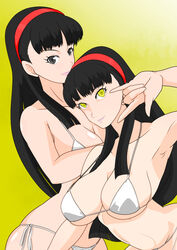 2girls alternate_costume amagi_yukiko atlus black_hair breasts female persona persona_4 shadow_self_(persona) shadow_yukiko swimsuit tagme white_skin