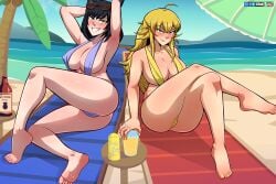 27lsd 2girls armpits big_ass big_breasts blake_belladonna cat_ears commission eyewear_on_head feet looking_at_viewer multiple_girls nail_polish nekomimi purple_eyes rwby sling_bikini thick_thighs yang_xiao_long yellow_eyes yellow_hair