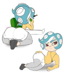 1boy 2019 amber_eyes androgynous big_ass blackwhiplash blue_hair bubble_butt cephalopod cephalopod_humanoid dat_ass femboy feminine_male girly inverted_cross jiggling_ass light-skinned_femboy narrowed_eyes octoling octoling_boy otoko_no_ko poe_(blackwhiplash) recoil_butt red_eyes sketch sniper splatoon splatoon_2 voluptuous white_pants yellow_shirt