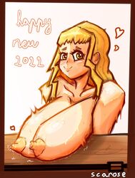 big_breasts big_nipples black_clover huge_breasts lactation mimosa_vermillion new_year scarose smirk sweat sweatdrop