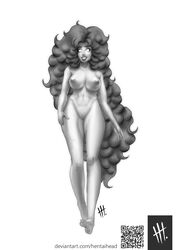 1girls alien alien_girl areolae big_breasts black_and_white blank_eyes boots breasts cleavage dc dc_comics fluffy_hair hentaihead koriand'r long_hair naked naked_female nipples pinup smiling sole_female starfire teen_titans vagina