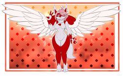 1girls anthro breasts cheerycide female furry lucario multicolored_fur orange_background pokemon pokemon_(species) red_background red_fur simple_background tagme tail thick_thighs thunderthighs white_fur white_wings wide_hips wings