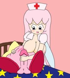 alternate_costume alternate_outfit breast_sucking breasts breasts_out breasts_out_of_clothes cosplay fairy handjob huge_cock kirby kirby_(series) kirby_64 kirby_64:_the_crystal_shards large_breasts nurse nursing_handjob pink_hair ribbon_(kirby) sucking_nipples touhoufan wings