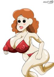 blush brown_hair crayon_shin-chan erect_nipples_under_clothes female huge_breasts long_hair miawmiaw72 misae_nohara mob_face nipples open_mouth red_bikini solo