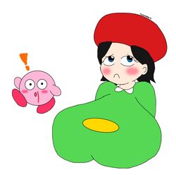 1boy 1girls 2017 adeleine blush female huge_breasts kirby kirby_(series) male massive_breasts nosebleed sad source_request tagme touhoufan