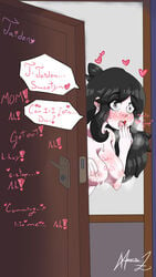 1girls areolae bangs big_breasts black_eyes black_hair blushing blushing_profusely body_writing breasts collarbone dialogue door doorway earrings eyelashes female grey_eyes hand_to_own_mouth heartbeat hearts hearts_around_head heavy_breathing horny indoors jaiden_animations jaidens_mom jewelry lactation leaking_milk leaning leaning_forward long_hair maoricl mature mature_female milf milking moaning_in_pleasure moans montgomery_glands mother mouth_drool naked nipples offscreen_sex open_mouth pink_nipples saliva shocked shocked_expression sidelocks silver_eyes solo spoken_heart stuttering surprised surprised_expression sweat tongue voyeurism watching white_body white_skin wide-eyed youtube youtuber