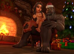 1boy 1girls breasts candy_cane christmas_hat dark-skinned_male dark_skin female female/male gnome gnome_(warcraft) gnome_female holtart kloe_felfuse light-skinned_female light_skin male male/female orc orc_(warcraft) orc_male shortstack vaginal_penetration warcraft world_of_warcraft