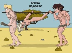 1girls 2boys africa angry barefoot blonde_hair blue_eyes blue_sky bondage breasts brown_eyes brown_hair captured caveman cavewoman club_(weapon) completely_nude female flaccid freckles full_body green_eyes growling jackie_lynn_thomas jungle justin_armberg male marco_diaz muscles muscular_male nipples nude_female nude_male primitive savannah smut star_vs_the_forces_of_evil stone_age tarzan tied_up tied_up_(nonsexual) tree