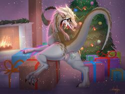 4:3 absurd_res adrim anus ass bedroom_eyes christmas christmas_present christmas_tree decoration felkin female feral genitals hi_res holidays horn mistletoe narrowed_eyes plant presenting presenting_anus presenting_hindquarters presenting_pussy pussy raised_leg raised_tail scalie seductive solo tongue tongue_out tree ych_result