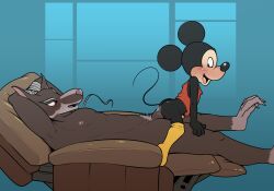 absurd_res anal anal_sex anthro ass chair clothing crossover disney duo furniture genitals hi_res leggings legwear male male/male mammal master_splinter mickey_mouse mouse murid murine on_bottom on_top penetration penis rat recliner reverse_cowgirl_position rodent rysker_(artist) sex shirt size_difference tank_top teenage_mutant_ninja_turtles teenage_mutant_ninja_turtles_(2012) tmnt_2012 topwear