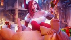 1boy 1girls 3d animated barefoot christmas christmas_outfit coombot_(artist) delalicious3 evilaudio feet feet_on_face female foot_fetish foot_on_face garen_crownguard gun handjob large_penis league_of_legends miss_fortune red_hair red_nails santa_hat sound tagme toenails toes_scrunch video