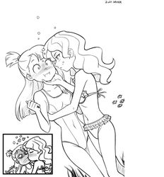 2girls akko_kagari asphyxiation bikini diakko diana_cavendish drowning kissing little_witch_academia monochrome one-piece_swimsuit savaster submerged swimsuit swimwear underwater yuri