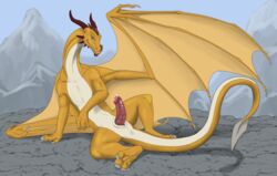 bodily_fluids cum dragon drake_(disambiguation) exposed feral genital_fluids genitals gold hi_res invalid_tag penis precum quadruped scalie western western_dragon wings