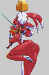 1girls anus big_breasts breasts darling_in_the_franxx female female_only green_anus grey_background gynoid high_heels nipples pochincoff pussy red_body red_nipples robot robot_girl simple_background solo solo_female strelizia thick_thighs vagina