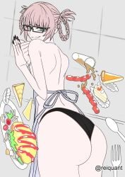 1girls 2d 2d_(artwork) 2d_artwork adult adult_female almost_naked almost_nude apron ass ass_cleavage ass_crack back black_panties black_thong black_underwear blunt_bangs braid braided_hair braided_pigtails braids brown-haired_female brown_eyebrows brown_hair cake call_of_the_night curvaceous curvaceous_ass curvaceous_body curvaceous_female curvaceous_figure curvaceous_hips curvy curvy_ass curvy_body curvy_female curvy_figure curvy_hips digital digital_art digital_drawing digital_drawing_(artwork) digital_media digital_media_(artwork) elbows female female_focus female_only fingernails fingers glasses glasses_on_face glasses_on_head gluteal_fold green-eyed_female green_eyes grin grinning grinning_at_viewer head_tilt high_resolution highres lean_figure looking_at_viewer looking_back looking_back_at_viewer mature mature_female median_furrow mostly_nude nail_polish nails naked naked_female naked_woman nanakusa_nazuna narrow_waist nearly_nude nude nude_female nudity panties parted_lips pear-shaped_figure practically_nude rectangular_glasses reiquant short_hair shoulder_blades shoulders simple_background slender_body slender_waist slim_waist smile smiley_face smiling smiling_at_viewer solo standing thick_ass thick_butt thick_thighs thighs thong tilted_head twin_braids underwear upper_body vampire vampire_girl wide_hips yofukashi_no_uta