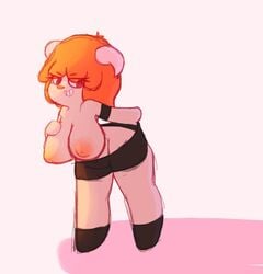 anormaluser areola bovid breasts caprine cartoon_network clothed clothing female footwear grin hair horn jamie_(tawog) mammal nipples orange_hair partially_clothed shoes smile solo tagme the_amazing_world_of_gumball