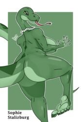 2021 5_toes anaconda anthro ass bedroom_eyes big_breasts big_butt big_tail boa_(snake) boinae breasts digital_drawing_(artwork) digital_media_(artwork) eyebrows eyelashes feet female fingers glistening glistening_body glistening_eyes glistening_skin green_background green_body green_skin green_theme half-closed_eyes hi_res highlights_(coloring) jewelry long_neck long_tail long_tongue looking_at_viewer lying male markings mature_female multicolored_body multicolored_skin nails narrowed_eyes necklace nipples on_front outline pupils purple_eyes reptile scalie seductive shaded signature simple_background simple_coloring simple_eyes simple_shading slit_pupils smile snake soles solo sophie_stalizburg sweet.lemons thick_tail thick_thighs toes tongue tongue_out two_tone_body two_tone_skin two_tone_tail white_background wide_hips