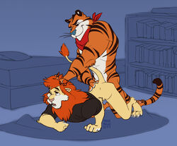 2boys anthro anthro_on_anthro anthro_penetrated anthro_penetrating anthro_penetrating_anthro bottomless clothed clothing d.a.r.e. daren duo felid frosted_flakes kellogg's lion male male/male male_penetrated male_penetrating male_penetrating_male mammal marshmellerditty mascot mostly_nude neckerchief pantherine penetration tiger tony_the_tiger