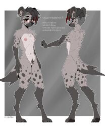 5:6 absurd_res anthro breasts callista_redgrave ear_piercing eyebrow_piercing facial_piercing female flightov hi_res hyena looking_at_viewer mammal model_sheet nipple_piercing nipples nose_piercing piercing small_breasts solo
