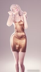 1futa 3d blonde_hair bulge d.va dress futa_only futanari gold gold_(metal) human light-skinned_futanari light_skin long_hair moonroomoom overwatch pale_skin penis self_upload solo standing tight_clothing