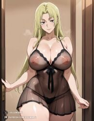 1girls 2026 ai_generated areolae asian asian_female big_breasts black_lingerie black_panties blonde_female blonde_hair breasts color colored curvaceous curvy curvy_body curvy_female curvy_figure detailed doorway female female_only hi_res illumaru jujutsu_kaisen large_breasts light-skinned_female light_skin lingerie long_hair nipples patreon_username see-through see-through_clothing stable_diffusion standing sweat sweaty_body thick_thighs voluptuous voluptuous_female wide_hips yuki_tsukumo