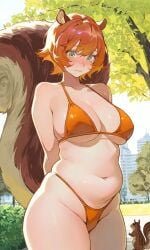 ai ai_generated bikini chubby cleavage doreen_green g-string ginger large_breasts marvel marvel_comics marvel_rivals mini_bikini orange_bikini orange_thong plump sideboob squirrel squirrel_girl_(marvel) squirrel_girl_(marvel_rivals) squirrel_tail thick_thighs thong underboob