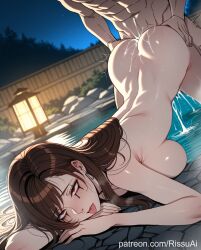 1boy 1girls 2026 ai_generated big_breasts blurry_background brown_hair cum cum_dripping cum_in_pussy exhausted female final_fantasy final_fantasy_vii final_fantasy_vii_remake from_behind_position hands_on_ass horny_female in_heat long_hair lying_on_breasts night night_sky patreon perfect_body red_eyes rissuai ruined_makeup sauna sex sexy sexy_body sexy_female sexy_pose steam tifa_lockhart tongue_out