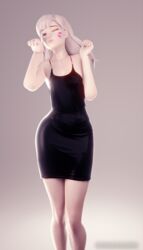 1girls 3d alternate_version_available black_cat_d.va blonde_hair cute d.va dress female female_only fully_clothed leather moonroomoom overwatch solo tight_clothing