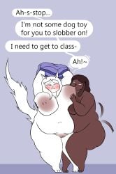 2026 3_toes anthro areola belly belly_squish big_areola big_breasts blush breast_fondling breast_play breast_squish breast_suck breasts brown_body brown_fur canid canine canis catherine_(oxkingky) dialogue domestic_cat domestic_dog dorothy_b_hound duo embarrassed english_text feet felid feline felis female female/female fondling fur genitals hand_on_breast hi_res huge_areola huge_breasts mammal moan navel nipple_fetish nipple_play nipple_suck nipples obese obese_anthro obese_female overweight overweight_anthro overweight_female oxkingky squish sucking tail tail_motion tailwag text thick_thighs toes vulva white_body white_fur