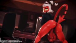 ass big_balls gay helluva_boss looking_at_viewer moxxie_(helluva_boss) moxxie_(valorlynz) no_pants no_sound penis red_skin screwingwithsfm shortstack tagme tail twerking video yellow_sclera