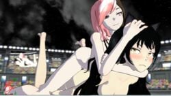 16:9 3d audience black_hair blake_belladonna breasts crowd faunus feet female futanari headlock heterochromia human long_hair multicolored_hair multiple_girls neo_(rwby) nipples nude public rape rwby sex sfmslayer smug source_filmmaker stadium