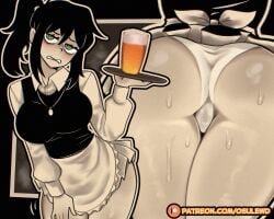1girls anus apron ass ass_focus beer big_ass big_breasts big_thighs black_hair blush breasts clothed clothing dat_ass dialogue dumptruck_ass dumptruck_butt female glass_cup green_eyes holding_object huge_ass huge_breasts huge_thighs milf mommy mother osulewd pale-skinned_female pale_skin panties ponytail pussy renee_graves serving serving_drink skirt sweat sweatdrop sweating tagme text the_coffin_of_andy_and_leyley thick_thighs thighs white_panties