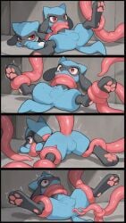 ai_generated anal anal_sex blue_body gaping_anus pokemon reptile riolu tentacle tentacle_rape