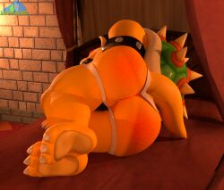 1boy 2025 3d_(artwork) albalbalb anthro anus armband ass bed bedroom big_butt blushing_butt bowser claws clothing digital_media_(artwork) furniture furry furry_male furry_only hair hi_res horns huge_butt jockstrap koopa lying lying_on_bed male male_only mario_(series) muscular muscular_male nintendo on_bed on_side rear_view red_hair reptile scales scalie shell sleeping solo solo_male tail tan_body tan_scales underwear wall_(structure) watermark white_claws yellow_body yellow_scales