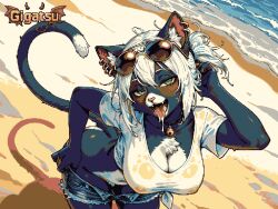ai_assisted ai_generated animated animation aseprite_(artwork) beach catgirl furry furry_only gigatsu limited_palette looking_at_viewer open_mouth outdoors pixel_animation pixel_art saliva saliva_trail seaside seductive seductive_eyes seductive_look summer twitching undressing