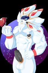 accessory anthro anthrofied balls bara biped black_nipples bodily_fluids cock_ring cum cum_drip dripping erection foreskin fur genital_fluids genitals hi_res holding_object holding_poke_ball humanoid_genitalia humanoid_penis jewelry legendary_pokémon male male_only mane manyu muscular muscular_anthro muscular_male nintendo nipple_piercing nipple_ring nipples nude partially_retracted_foreskin pecs penis penis_accessory penis_jewelry piercing pokémon_(species) pokémorph poke_ball pokemon precum solgaleo solo tongue tongue_out video_games white_balls white_body white_fur white_mane