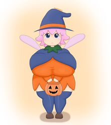 clothed fairy female gigantic_ass gigantic_breasts halloween halloween_costume huge_ass huge_breasts kirby_(series) kirby_64 kirby_64:_the_crystal_shards large_breasts pink_hair pumpkin ribbon_(kirby) solo touhoufan wide_hips wings