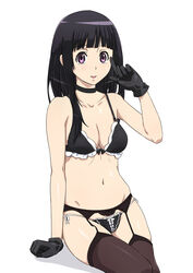 bikini black_bra black_hair black_legwear black_underwear bra breasts chitanda_eru choker cleavage clothing female female garter_belt garter_straps gloves hyouka ichihisa lingerie long_hair medium_breasts navel pantsu pink_eyes side-tie_panties solo stockings swimsuit thighhighs underwear underwear_only