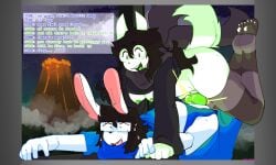 anal anal_sex animal_genitalia animal_humanoid animal_penis areola black_hair breasts canid canid_humanoid canine canine_genitalia canine_humanoid canine_penis catjamn clothed clothing clothing_aside dialogue dialogue_box duo eyewear feet flying genitals glasses glowing glowing_genitalia glowing_penis green_penis hair hi_res homestuck humanoid incest_(lore) jade_harley june_egbert knot knotted_penis lagomorph lagomorph_humanoid legwear leporid_humanoid mammal mammal_humanoid ms_paint_adventures night nipples panties panties_aside penetration penis rabbit_humanoid scarf sibling_(lore) sister_(lore) sisters_(lore) star stockings text trans_(lore) trans_woman_(lore) underwear underwear_aside volcano white_body