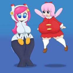 2girls breast_size_difference clothed fairy fairy_wings huge_ass huge_breasts kirby_(series) kirby_64 kirby_64:_the_crystal_shards kirby_planet_robobot kirby_star_allies large_breasts mouthless mouthless_female pink_hair ribbon_(kirby) susanna_patrya_haltmann susie_(kirby) touhoufan wide_hips wings