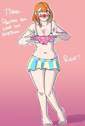 clown clown_girl clown_makeup clown_nose embarrassed humiliation khloanna_(lemonade_ghost) lemonade_ghost original_character panties_removed solo_female stripping underwear