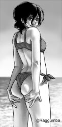 1girls 2d 2d_(artwork) 2d_artwork ass ass_cleavage ass_crack ass_grab ass_support back bikini bikini_bottom bikini_only bikini_top black-haired_female black_and_white black_hair blurred_background blurry_background blush blush_face blushing_at_viewer blushing_female blushing_lines breasts butt_grab chainsaw_man closed_mouth_smile clouds day daylight daytime digital digital_art digital_drawing digital_drawing_(artwork) digital_media digital_media_(artwork) elbows female female_focus female_only fingers fondling_butt grabbing_ass grabbing_butt grabbing_own_ass grabbing_own_butt greyscale groping_ass groping_butt hair_between_eyes halterneck head_tilt high_resolution highres horizon lean_figure long_hair looking_at_viewer looking_back looking_back_at_viewer median_furrow monochrome narrow_waist ocean petite petite_body petite_breasts petite_female petite_girl petite_tits raggumba reze_(chainsaw_man) sea seaside shoulder_blades shoulders side-tie_bikini sideboob sky slender_body slender_waist slim_waist small_breasts smile smiley_face smiling smiling_at_viewer solo standing string_bikini swimsuit swimwear thick_ass thick_butt thick_thighs thighs tilted_head upper_body water