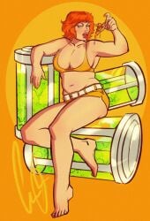 april_o'neil april_o'neil_(tmnt_1987) armpits barefoot barely_contained_breasts belly belly_button big_breasts blue_eyes breasts chubby chubby_female cleavage container eating eating_food eating_pizza feet large_breasts light_blue_eyes orange_hair orange_hair_female pizza pizza_slice revealing_clothes short_hair short_hair_female short_shorts shorts sideboob slightly_chubby slightly_chubby_female teatimedroan teenage_mutant_ninja_turtles teenage_mutant_ninja_turtles_(1987) the_ooze thick_thighs thighs tongue tongue_out